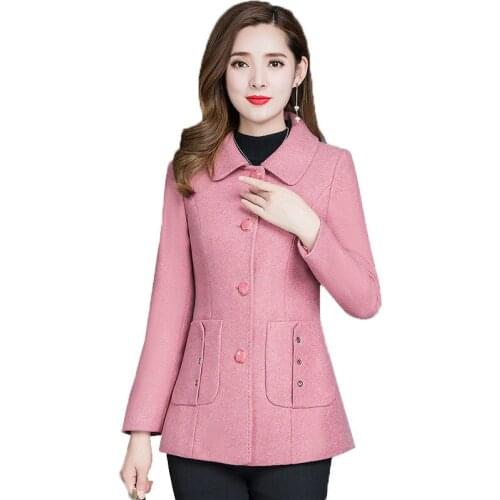 Woolen Coat Women Autumn Winter Middle-aged Mother New Fashion Slim Jacket Female Single-breasted Plus Size Wool Outerwear R798