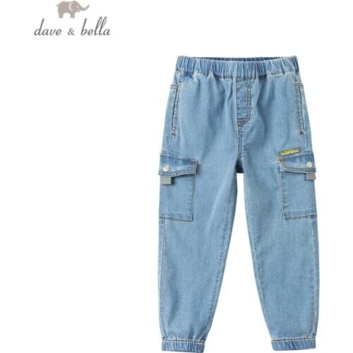 DKY17302-2 dave bella spring 5Y-13Y kids boys fashion solid pockets pants children boutique casual full-length pants