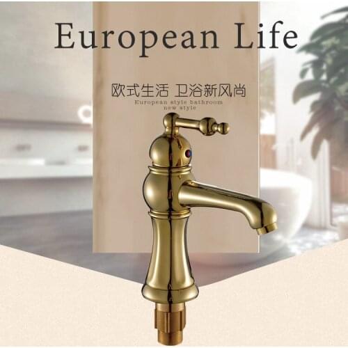 Free Shipping Deck mounted solid brass basin mixer faucet with single handle single hole golden bathroom basin sink water mixer