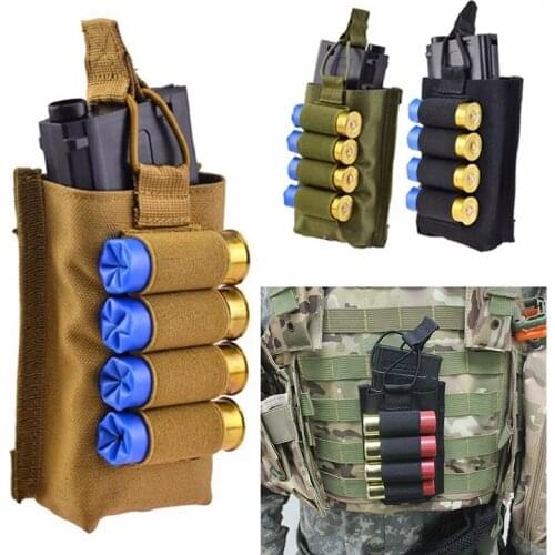 Tactical Molle Pistol Magazine Pouch with 4 Rounds 12/20 Guage Shotgun Shell Holder for 5.56/.223 Single Double Stack Magazine