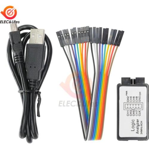 USB Logic Analyzer 24M 8CH Microcontroller ARM FPGA Debug Tool 24MHz, 16MHz, 12MHz, 8MHz, 4MHz, 2MHz Logic Analyzer