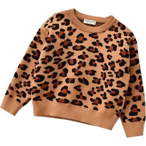 Toddler Baby Girl Knitted Sweaters Leopard Children Sport Tops Autumn Casual Long Sleeve Girls Pullover Baby Girl Clothes