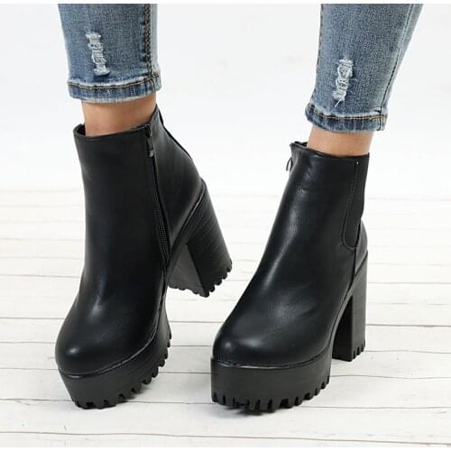 10CM High Heels Platform Boots Women Desginer Shoes Woman Block Heels New Plataforma Womens Boots Leather Round Toe Ankle Boots