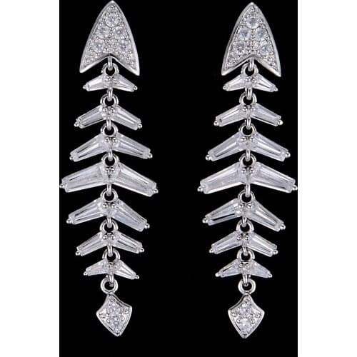 Blachette High Quality Gold Tone Fish Bones Shape Drop Dangle Long Earrings For Women Wedding Bridal Jewelry Party Performance