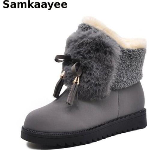 Size 35-40 Womens Boots Winter Female Snow Botas Flock Fringe Suede Slip-On Round Toe Tassel Ladies Add Wool Shoes y30