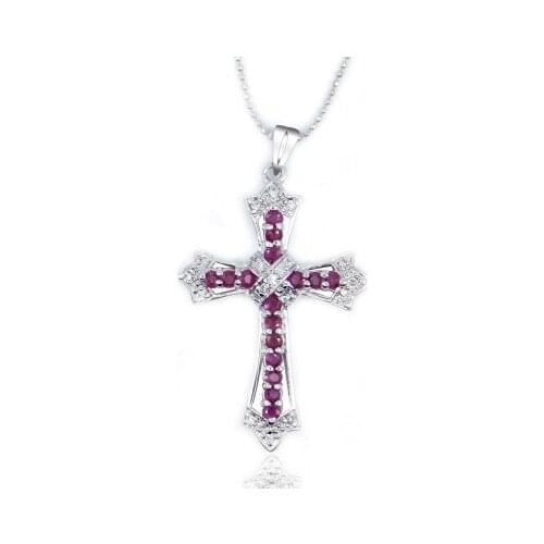 Natural red ruby gem Pendant natural gemstone Retro mysterious energy cross pendant S925 silver women wedding gift jewelry