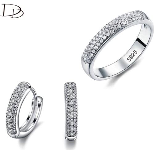 White gold color zircon jewelry sets for women engagement CZ jewellery for bride shine crystal ring earrings sets ASM016