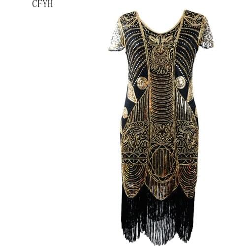Diamond Sequined Embellished Fringed Floral Flapper Lace Black Dresses Retro Tassle Beading Midi Party Dress Women 1920s Vestido