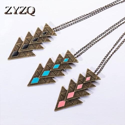 ZYZQ Hot Selling Vintage Geometric Triangle Necklace For Women Personality Chain Accessories Black Blue Pink Color Available