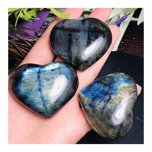 1Pcs natural colored labrador mineral heart shaped gems for gift and mineral specimen healing