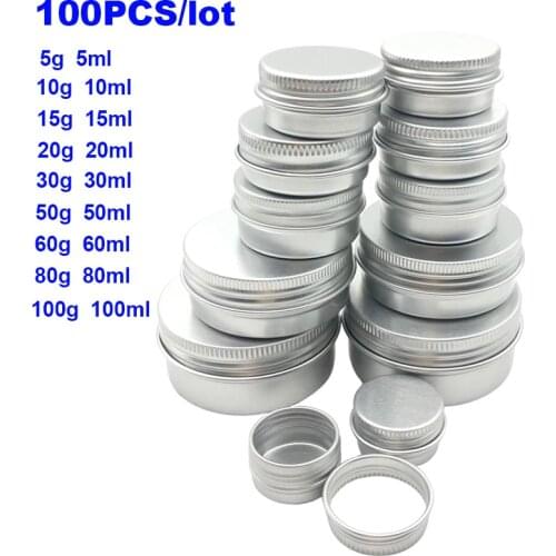 100PCS Aluminum Tin Jars 5g 10g 15g 20g 30g 50g 60g Metal Empty Cosmetic Face Care Eye Cream Lip Balm Gloss Packaging