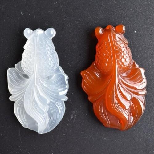 2pcs Big Size Natural red and white onyx Carved Goldfish Shape Stone Pendant Fits Necklace Amulet Energy Jewelry Making
