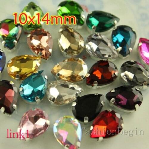 24pcs rhinestone 10x14mm Sew On Foiled Crystal Teardrop with silver claw Fancy Stone many colors to choose