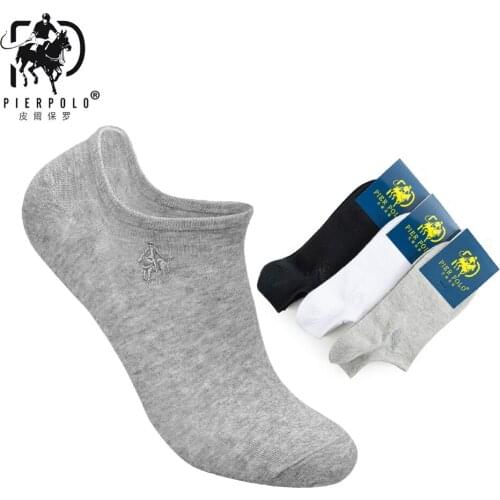 3 Pairs Brand PIER POLO Summer Invisible Mens Ankle Socks Black White Gray Casual Cotton Socks Slippers Men Short Male Socks