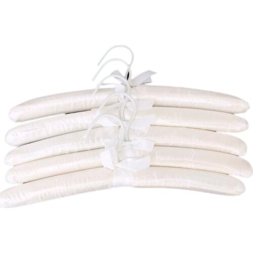 5PCS/Pack High Quality Sponge Silk Satin Cloth Hangers White Clothes Hanger Holder Storage Rack