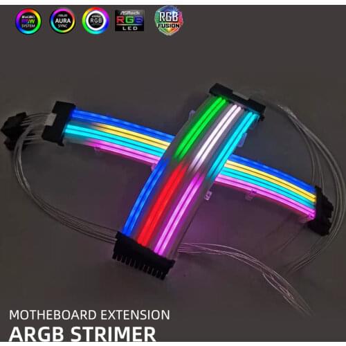 A-RGB GPU Extension Cable 8PIN Lighting Cable Rainbow Neon Effect Strimer Wire 24PIN Motheboard Extension VGA Extender PC MOD