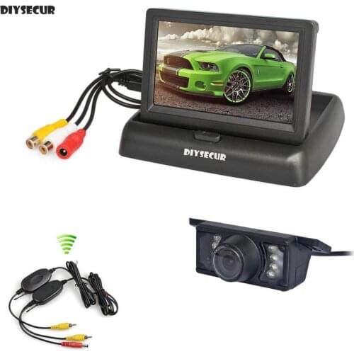 DIYSECUR Wireless 4.3" Foldable Car Monitor Reversing Camera Kit Back Up HD Car Rear View LED Camera IR Night Vision