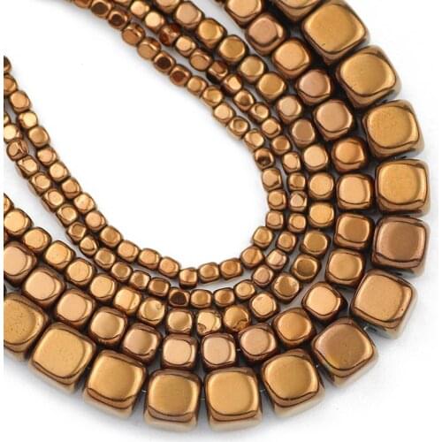 Natural Stone Copper Square Cube Hematite Beads 2/3/4/6MM Charm Loose Spacer Beads For Jewelry Making Diy Bracelets Accessories