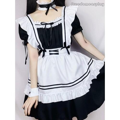 Black Lolita Dresses Maid Outfit Cute Cosplay Costume Women Suit Apron Dress Halloween Costumes