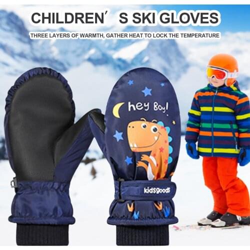 Children Ski Gloves Three Layers Warm Waterproof Glove Non-slip Adjustable Hook-and-loop Hiking Gloves For Camping Hiking Skiing
