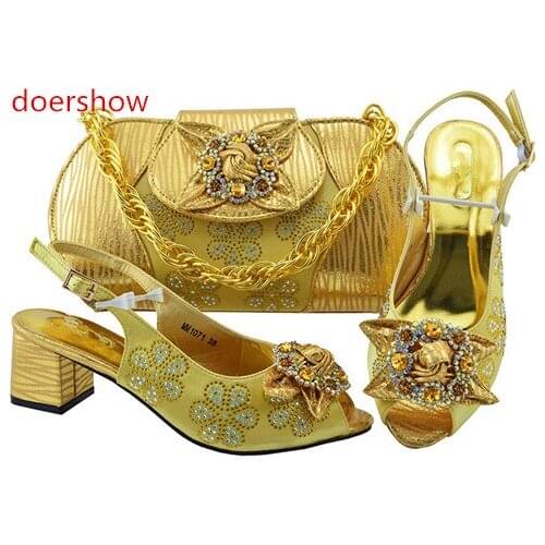 Doershow Selling African Shoe and Bag Set High Quality Italian Shoe with Matching Bag Ladies Matching Shoes and Bag set !BF1-34