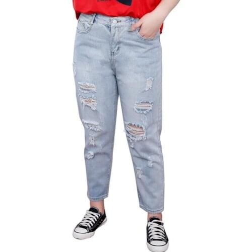Fashion Casual Womens Denim Baggy Jeans Loose Harem Pants Plus Size Ripped Hole Streetwear Trousers 4XL 5XL For Female 2021 New