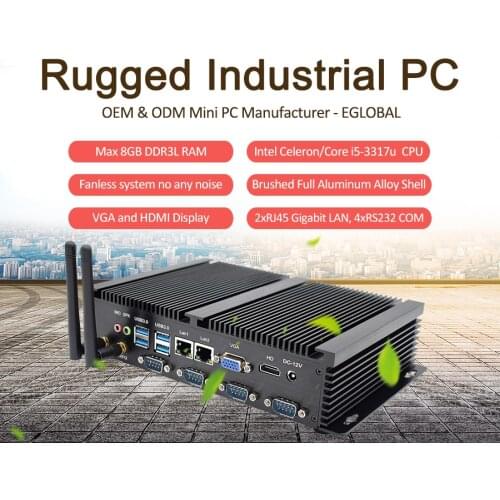 Egobal fanless industrial pc Intel Celeron 1037U with 4COM cpu gamer VGA HD DDR3L dual LAN mini desktop pc