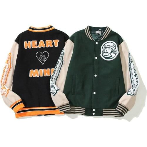 ERENEJIAN Couples Fashion Hip Hop Varsity Baseball Jacket With Furry Embroidery Wool Flight Bomber Coat Outerwear Streetwear
