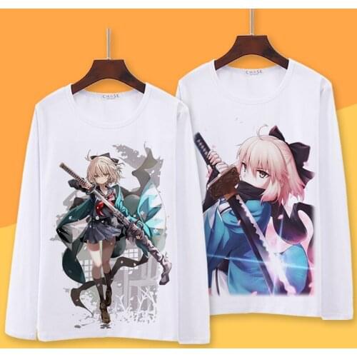 Fate Grand Order Cosplay T Shirt Okita Souji Spring Autumn Long Sleeve T-shirt Atalanta Alter Saber Top Tee Cosplay Costume