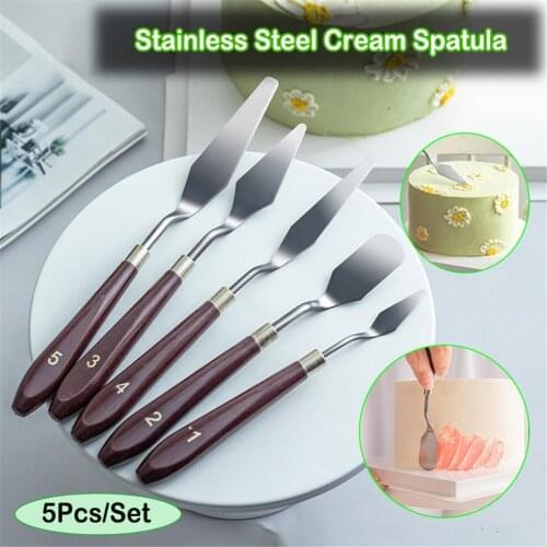 5pcs/Set Stainless Steel Cake Spatula Palette Knife Baking Pastry Tools Cream Mixing Scraper Oil Painting Shovel DIY Baking Tool