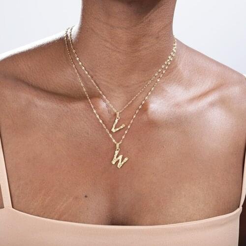 Small Gold Bamboo Letter A-Z Initial necklace for women Pendant Gold Minimalist Initial Necklace Fashion Twist Chain Necklace