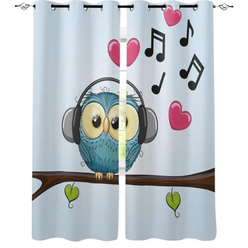 Cartoon Owl Music Love Heart Kawaii Curtains for Childrens Bedroom Living Room Kids Window Treatments Kitchen Drapes