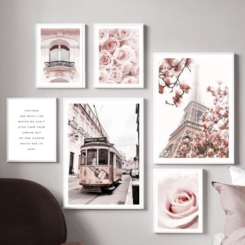 Tower Paris Rose Magnolia Flower Girl Car Nordic Posters And Prints Wall Art Canvas Painting Wall Pictures For Living Room Decor