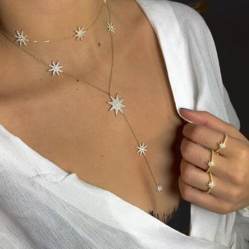 2020 New Gold Silver Color Y Necklace Style Sexy Star Charm Y Shape Long Necklace For Women Lady Tiny Chain Wedding Necklace