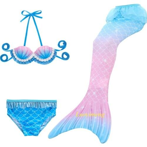 2021 NEW Girls Mermaid Tails Swimwear Clothes 3pcs Swimsuit Children Summer Swimming Dress Cosplay Costume For Kids Bikini Sets