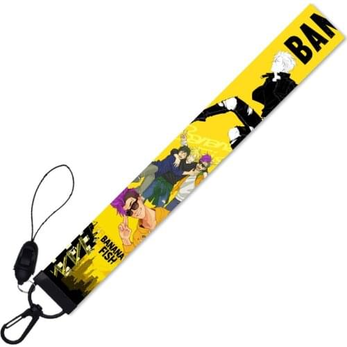 Japan Anime BANANA FISH Hand Rope Keychain Ash Lynx Okumura Eiji Couple Key Chain USB ID Tag Work Name Card Lanyard Phone Strap