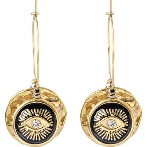 Vintage Statement Round Circle Hoop Earrings For Women Stainless Steel Black Blue Enamel Eyes Earrings Jewelry 2021 Trend