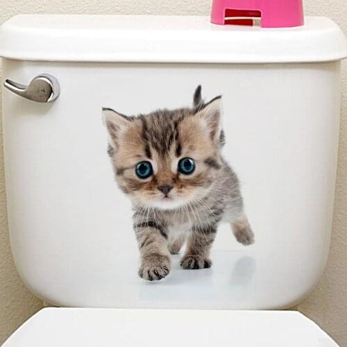 Removable Lovely Toilet Stickers Decoration Animal Pattern Lid Wall Sticker 3D Kitten Home Decals Decor For Tile Window