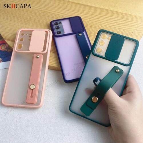 Slide Camera Lens Protective Cover for Samsung Galaxy Quantum 2 A82 S21 S20 Note 20 Ultra F62 M62 A72 A52 Matte Strap Stand Case