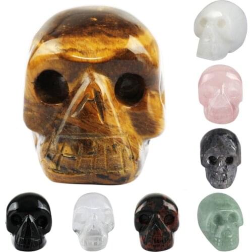 TUMBEELLUWA Hand Carved Crystal Gem stone Skull Reiki Healing Stone Statue Figurine1"
