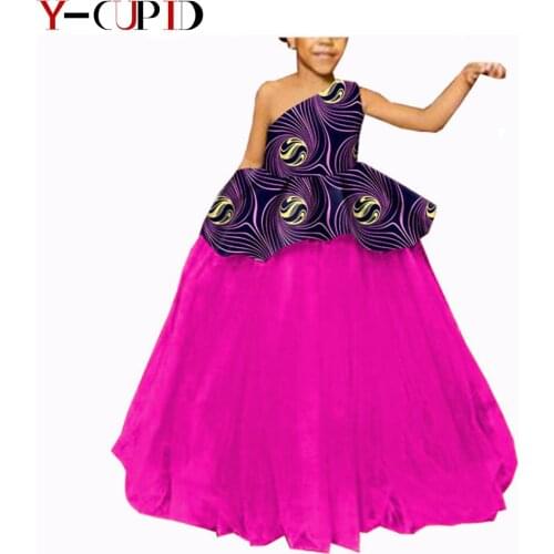 African Clothes for Kids Custom Ankara Print Yarn Gown Ball Dresses for Girls Bazin Riche Wedding Party Wear Vestidos A194006