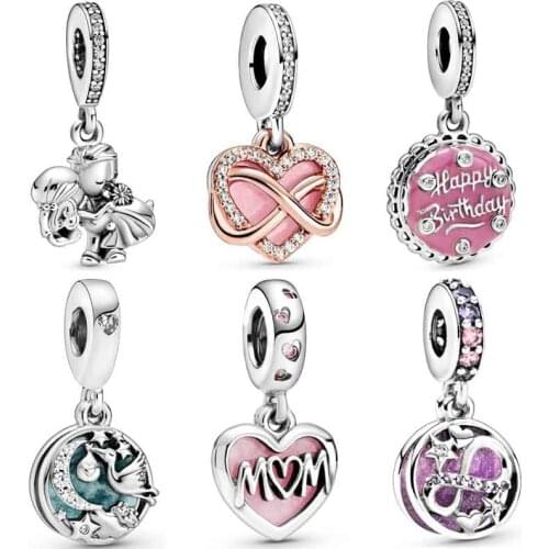 Vintage Married Couple Glittering Infinity Hearts & Stars Pendant Bead Fit Europe Bracelet 925 Sterling Silver Charm Jewelry