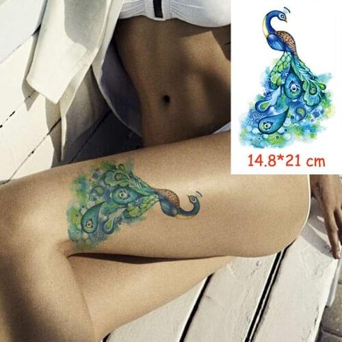 Waterproof temporary Tattoo Sticker peacock big bird tatoo water transfer fake tattoos flash tatto for Woman Man girl 14.8*21 cm