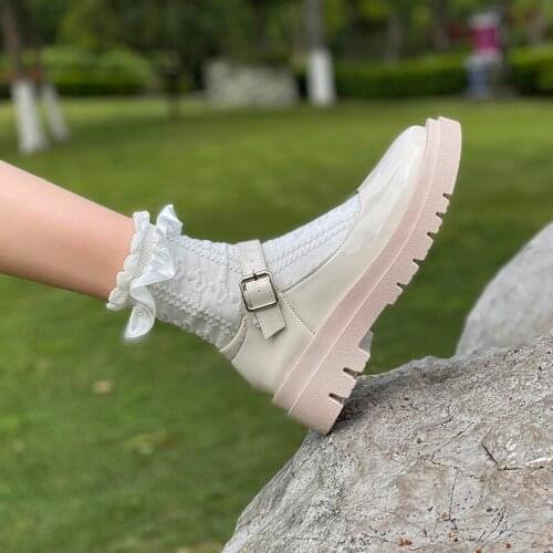 Japanese Student Mary Janes Lolita Shoes College Girl Shoes Commuter Uniform Shoes PU Leather Harajuku Shoes beige black