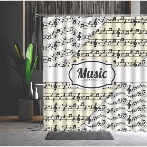 Shower Curtain Musical Note Pattern Modern 3D Printing Waterproof Polyester Fabric Machine Washable Bath Curtains With Hooks