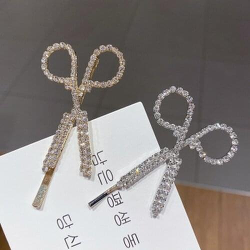 Gold/Silver Women Girls Scissor Crystal Hairpins Rhinestones Hair Clip Barrettes Bridal Headwear Hair Styling Tools Accessories