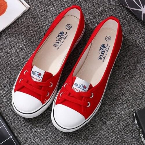 Women Canvas Shoes Shallow Flat Vulcanized Shoes Fashion Comfortable Lace-Up Casual Breathable White black Shoes female