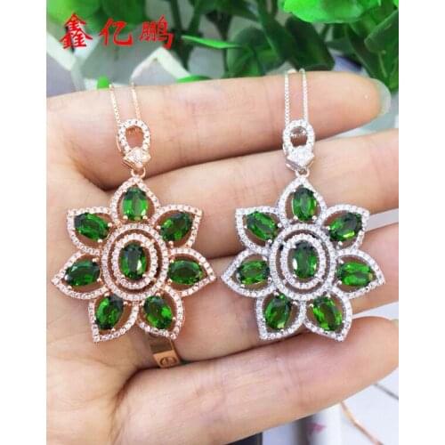 925 sterling silver with natural diopside pendant female