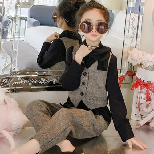 2019 New Arrival Girls Clothing Sets Spring Autumn Girls Clothes Set Jacket+T-shirt+Pants 3 pcs Kids Clothes Girl Suit 4-12 Year