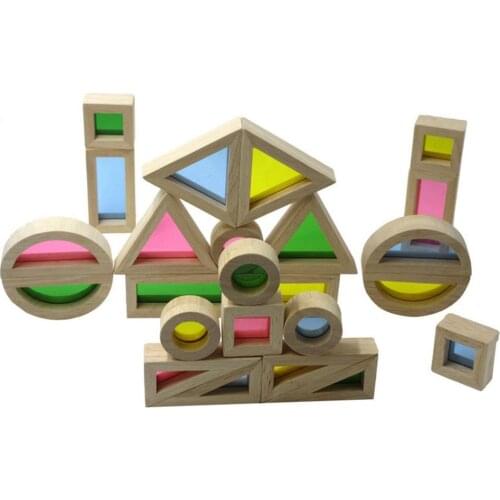 24pcs Wooden Building Blocks Creative Acrylic Rainbow Educational Toy Tower Pile Children Kids Wooden Assemblage Building Block